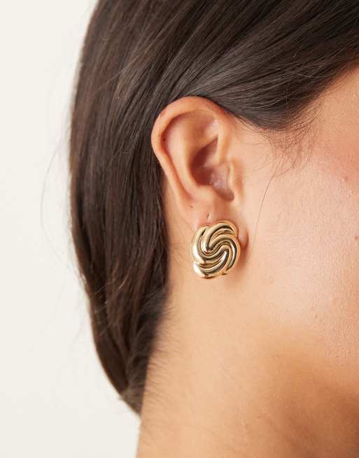 DesignB London - Orecchini a bottone color oro attorcigliati stile vintage