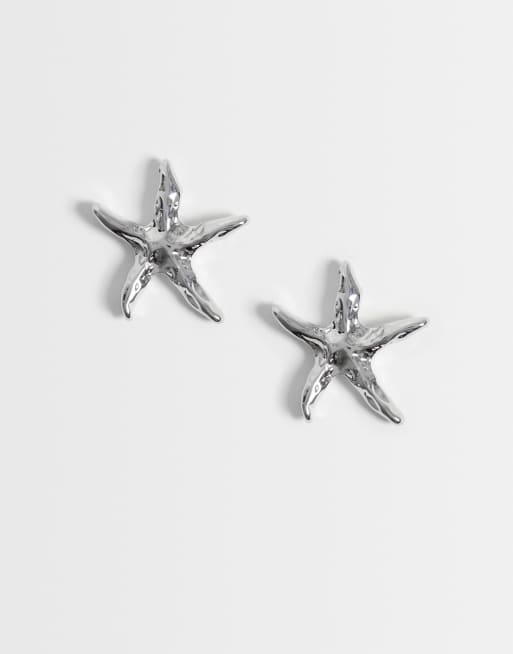 DesignB London - Orecchini a bottone con stella marina color argento