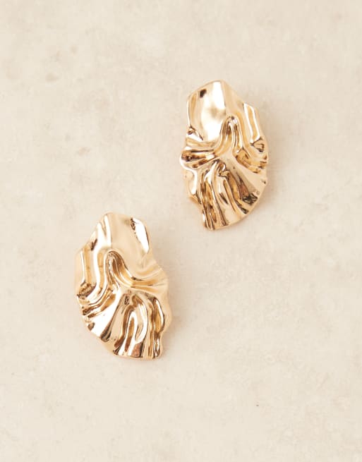 DesignB London - Orecchini a bottone dorati appariscenti effetto fuso, 2 di 3
