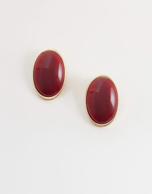 DesignB London - Orecchini a bottone grandi stile vintage rosso e tonalità oro