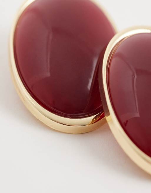 DesignB London - Orecchini a bottone grandi stile vintage rosso e tonalità oro, 3 di 4
