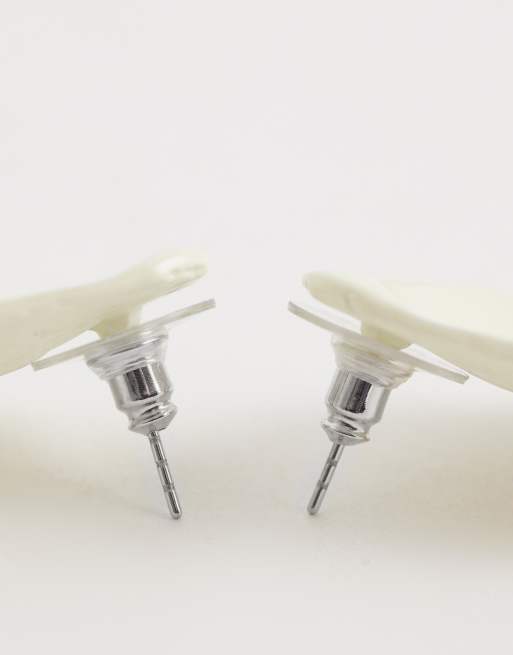 DesignB London - Orecchini a bottone irregolari bianchi smaltati, 4 di 4
