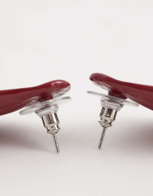 DesignB London - Orecchini a bottone rossi smaltati con design irregolare, 4 di 4