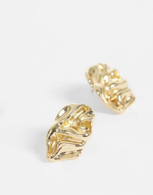 DesignB London orecchini a bottone scolpiti color oro, 3 di 4