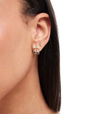 DesignB London - Orecchini a cerchietto color oro con ciliegie 