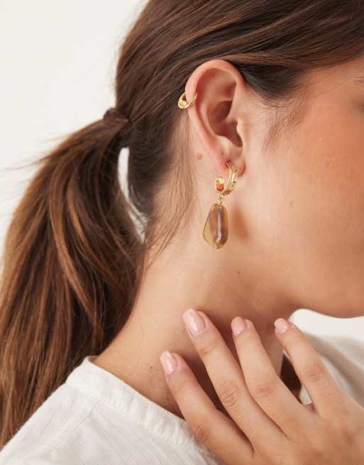 DesignB London - Orecchini a cerchio color oro con ambra grande, 3 di 3