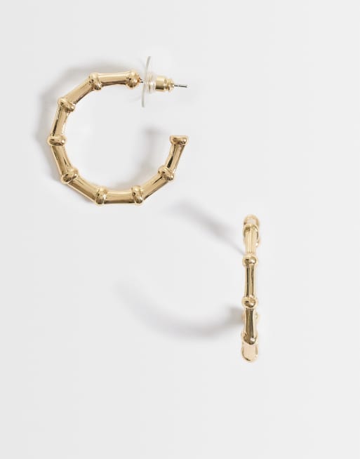 DesignB London - Orecchini a cerchio color oro stile bambù