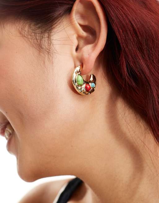 DesignB London - Orecchini a cerchio con pietre naturali incastonate  