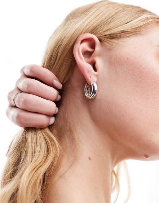 DesignB London - Orecchini a cerchio ovali spessi da 20 mm color argento  