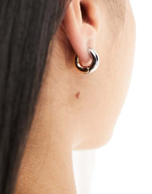 DesignB London - Orecchini a cerchio piccolo in metalli misti color argento e oro