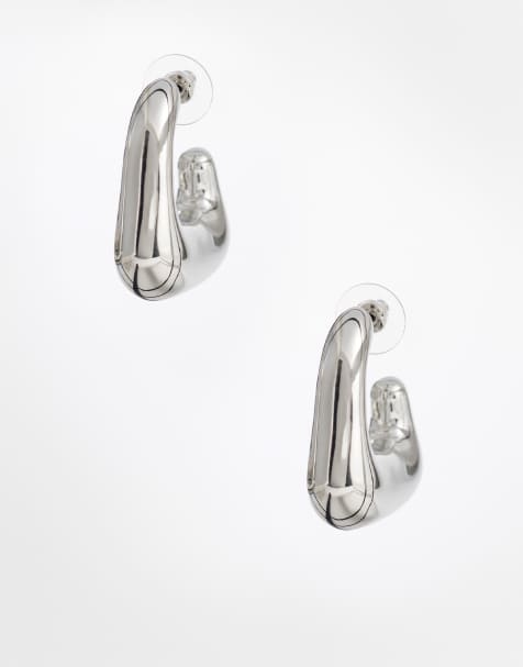 DesignB London - Orecchini a cerchio spessi irregolari tonalità argento - view 1