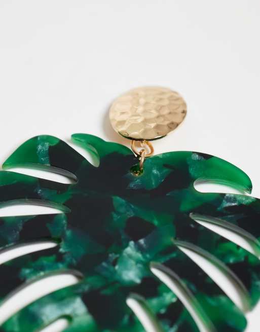 DesignB London - Orecchini appariscenti verdi con foglie di palma, 3 di 4