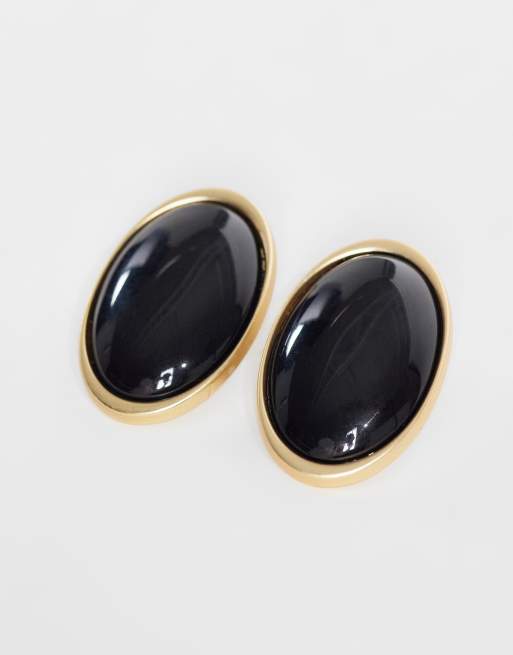 DesignB London orecchini grandi vintage con borchie neri, 3 di 4