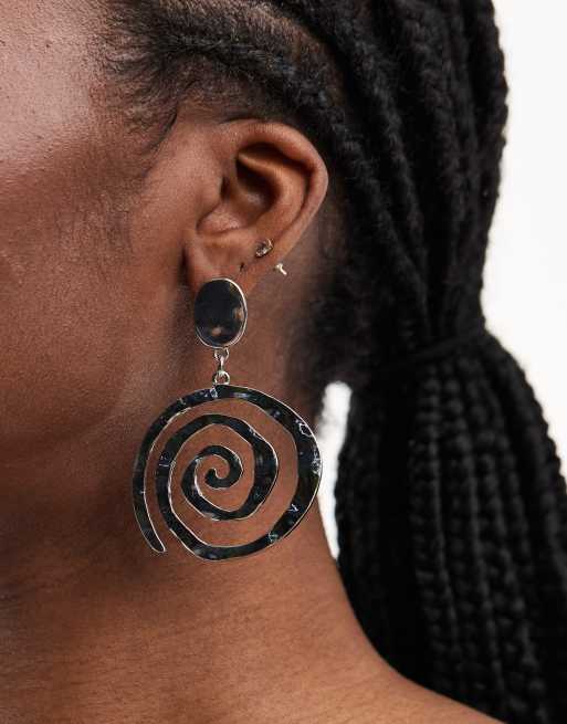 DesignB London - Orecchini pendenti a spirale color argento 