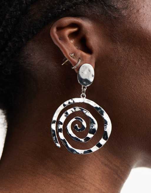 DesignB London - Orecchini pendenti a spirale color argento , 3 di 4