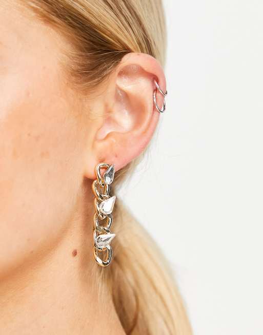 DesignB London - Orecchini pendenti color oro a catenina con strass