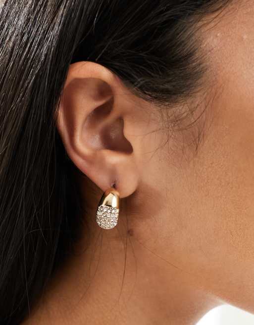 DesignB London - Orecchini spessi a cerchio dorati con strass 