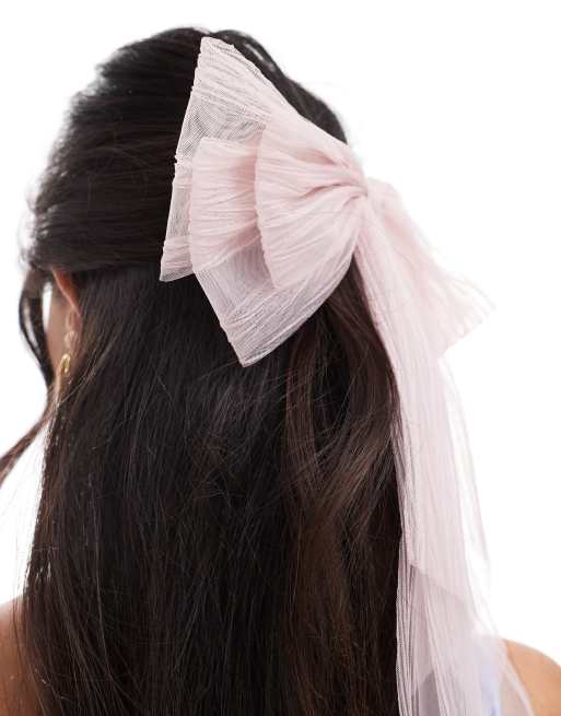 DesignB London organza hair bow in pale pink  , 2 of 4
