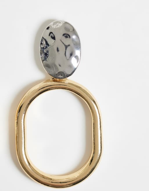 DesignB London – Ovale Hängeohrringe aus Metallmix, 4 von 4