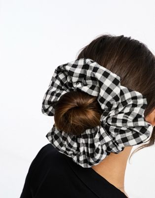 DesignB London oversized gingham scrunchie in black and white  - ASOS Price Checker