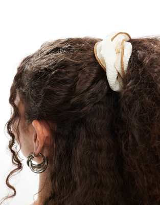 DesignB London oversized hair scrunchie in cream with contrast stitch-White