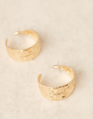 Designb London Oversized Molten Hammered Hoop Earrings In Gold