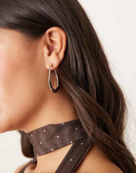 DesignB London - Oversized onregelmatige oorringen in zilver - view 1