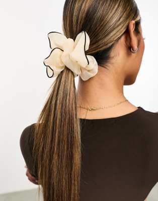 Designb London Oversized Organza Scrunchie With Stitch Detail In Off White
