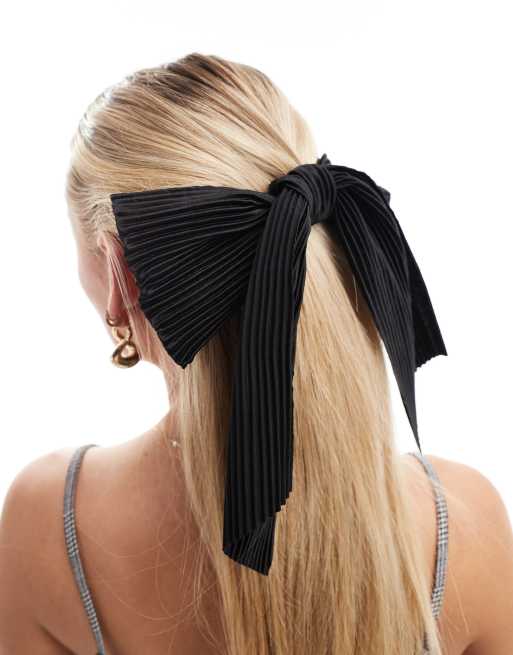DesignB London - Oversized plissé haarstrik in zwart  