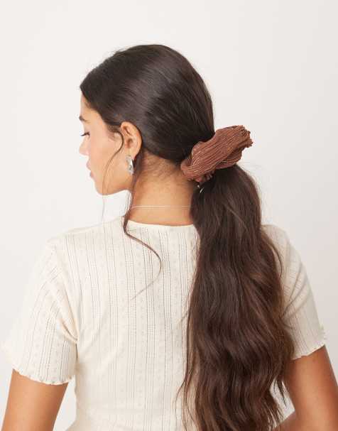 DesignB London oversized scrunchie in brown metallic - view 1
