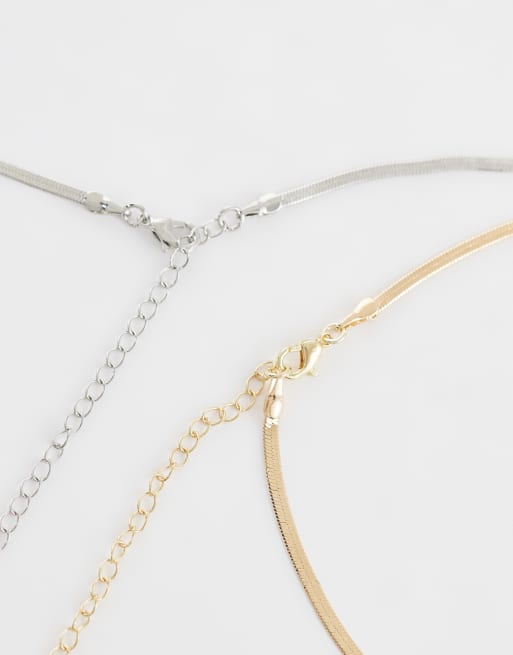 DesignB London - Pack de 2 collares de cadena de serpiente de metales variados, 3 de 4