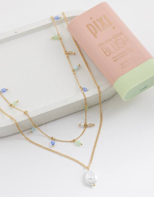 DesignB London - Pack de 2 collares dorados de cuentas y perlas sintéticas, 2 de 4