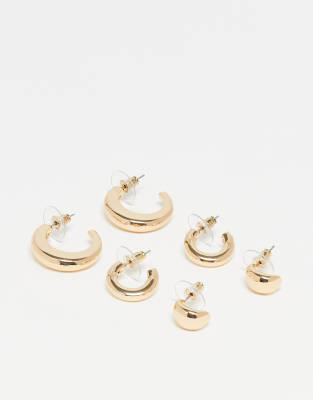 DesignB London pack fo 3 teardrop hoop earrings in gold - view 1