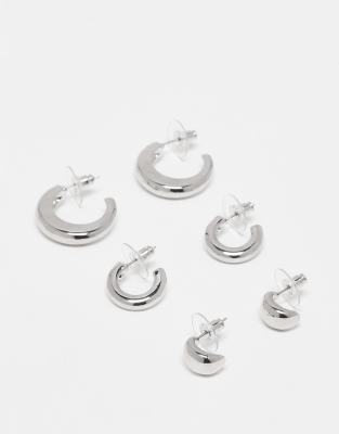DesignB London DesignB London pack fo 3 teardrop hoop earrings in silver