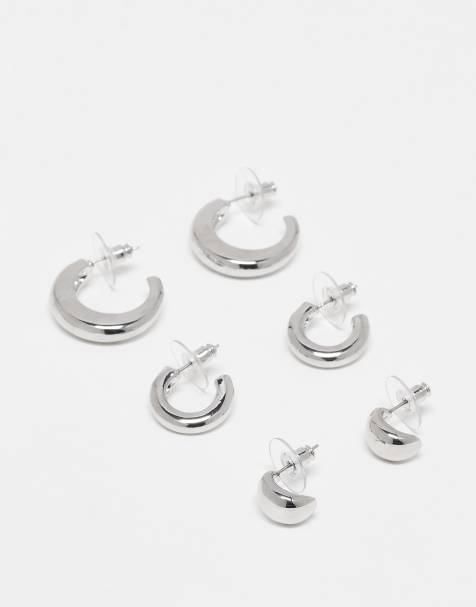 DesignB London pack fo 3 teardrop hoop earrings in silver - view 1