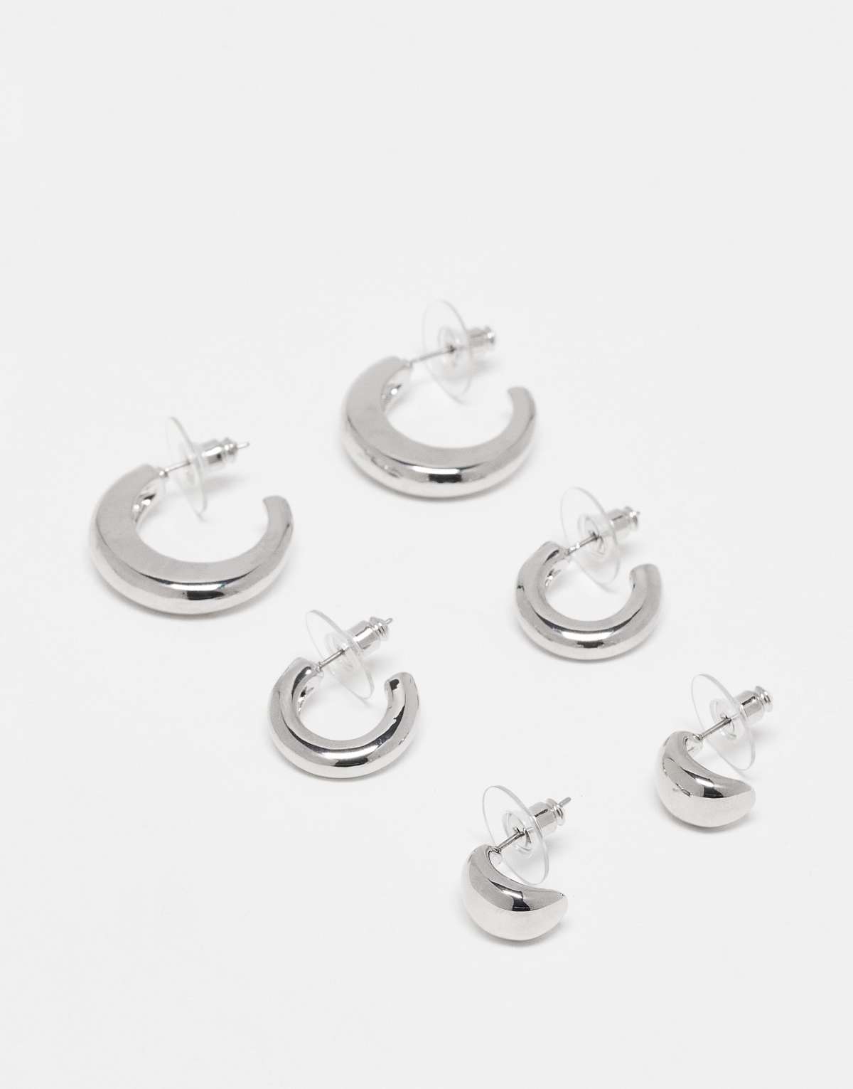 DesignB London pack fo 3 teardrop hoop earrings in silver