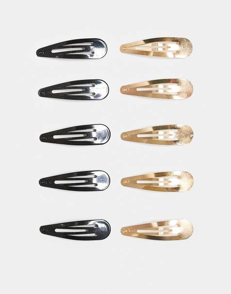 DesignB London pack of 10 hair clips in gold and black - view 1