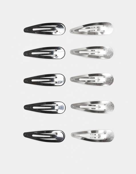 DesignB London pack of 10 hair clips in silver and black - view 1