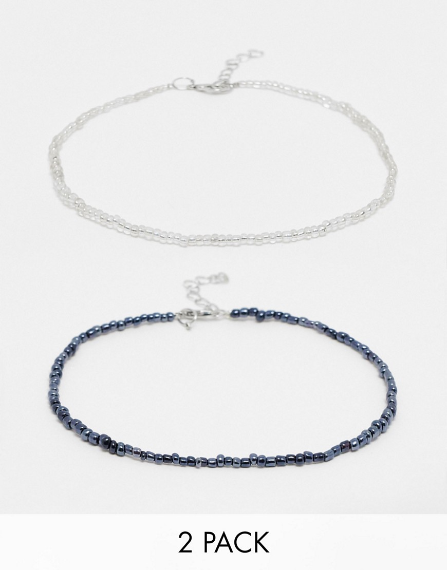 pack of 2 beaded anklets in gray and silver-Multi