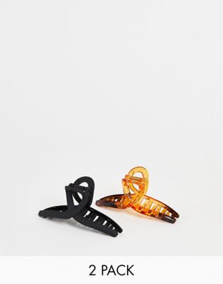 DesignB London pack of 2 black and tortoiseshell loop hair claws