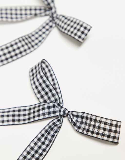 DesignB London pack of 2 black gingham ribbon hair bows , 3 of 4