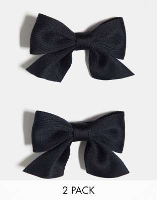 DesignB London pack of 2 bow hair clips in black