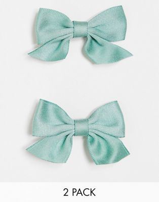 DesignB London pack of 2 bow hair clips in mint