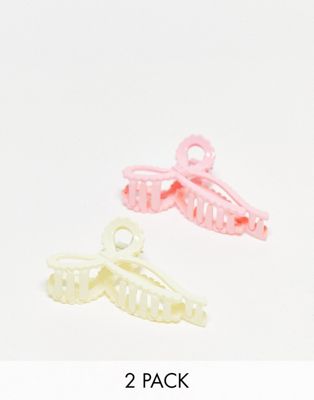 DesignB London pack of 2 bow shaped hair claws in white and pink  - ASOS Price Checker