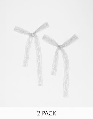 DesignB London DesignB London pack of 2 broderie hair bow ribbons in pale blue