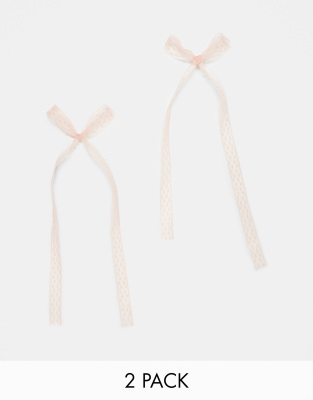 DesignB London DesignB London pack of 2 broderie hair bow ribbons in pink