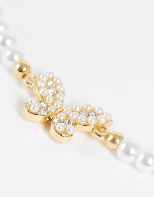 DesignB London pack of 2 butter fly pearl anklets in gold tone , 2 of 4