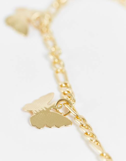 DesignB London pack of 2 butter fly pearl anklets in gold tone , 4 of 4