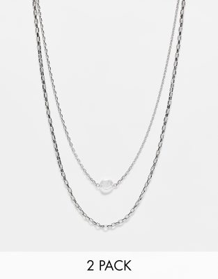 DesignB London pack of 2 chain and pearl pendant necklaces in silver