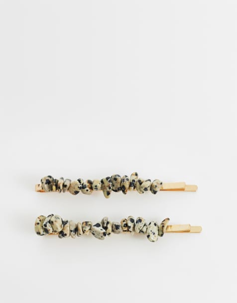 DesignB London pack of 2 chipped natural stone hair clips - view 1